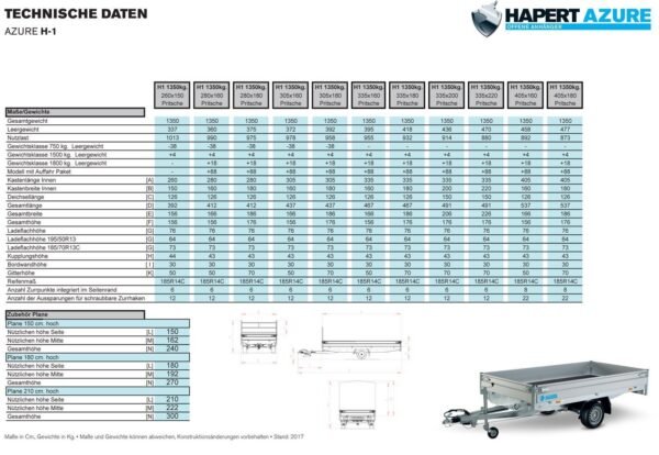 Hapert Azure H-1 – 1350 – 2600 x 1500 – niedriges Fahrwerk